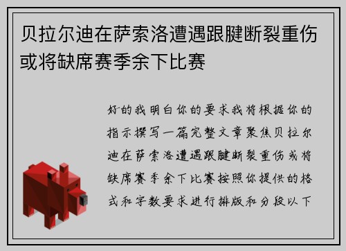 贝拉尔迪在萨索洛遭遇跟腱断裂重伤或将缺席赛季余下比赛